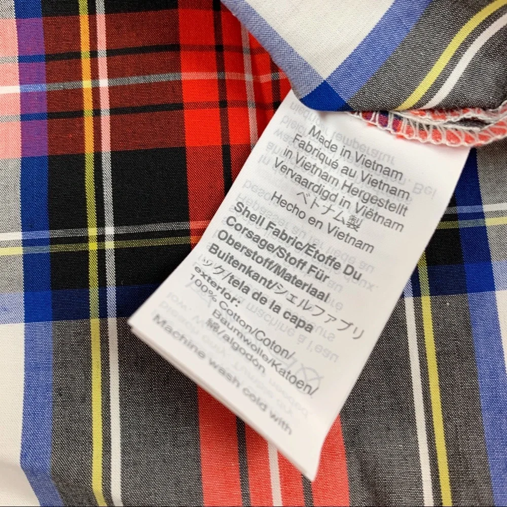 J Crew Ruffle Neck Cotton Plaid Top Holliday‎